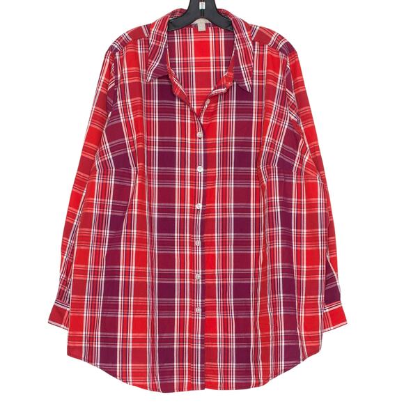 Woman Within Top Academia Americana Preppy Old Money Button Plaid Red 1X 22/24 - Picture 1 of 6